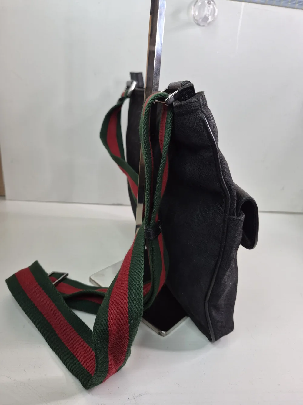 Gucci Black GG Canvas and Leather Messenger Bag